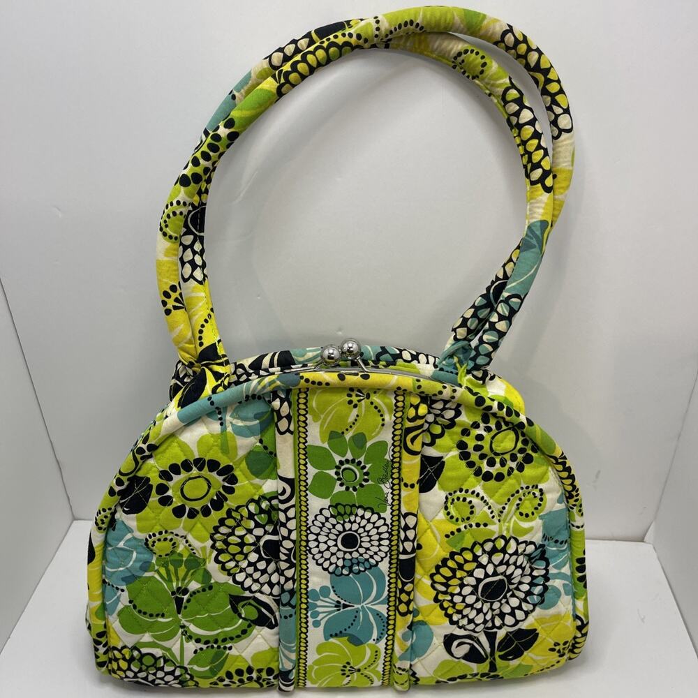 Vera Bradley Eloise Satchel Shoulder Bag Limes Up Pattern Green Blue Kiss Lock